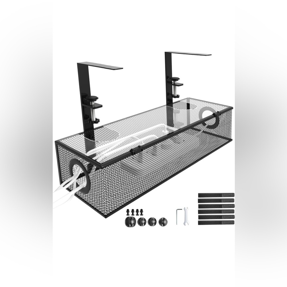 Under Desk Cable Management Box with Lid - Metal Wire Management Box Clamp Mount